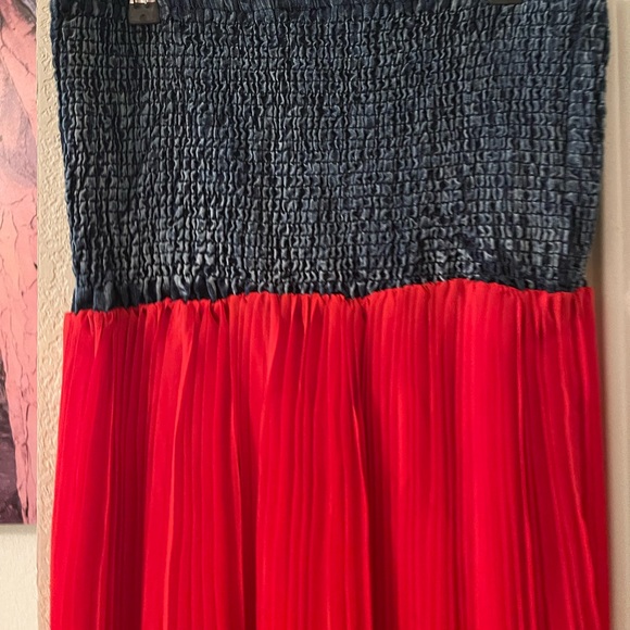 Plus Size Womens oranges/jean look strapless flowy dress size 3X pre-owned - Picture 6 of 13